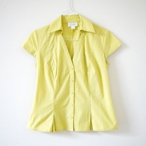 NEW ANN TAYLOR LOFT Yellow Button Up V-neck Blouse | Size XS